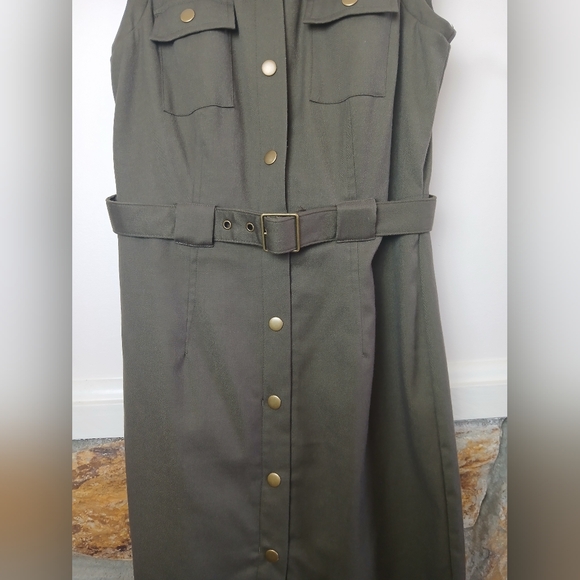 Banana Republic Like New Army Green Sleeveless button up Dress with Belt Size 0 - Picture 7 of 14